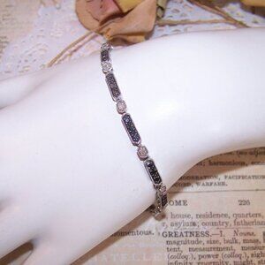 Sterling Silver .48CT TW Black White Diamond Tennis Bracelet - 6-3/4" Wearable